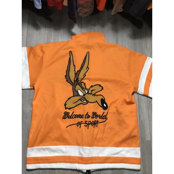 Áo khoác vải dày in hình Looney Tunes màu cam phối trắng size XL