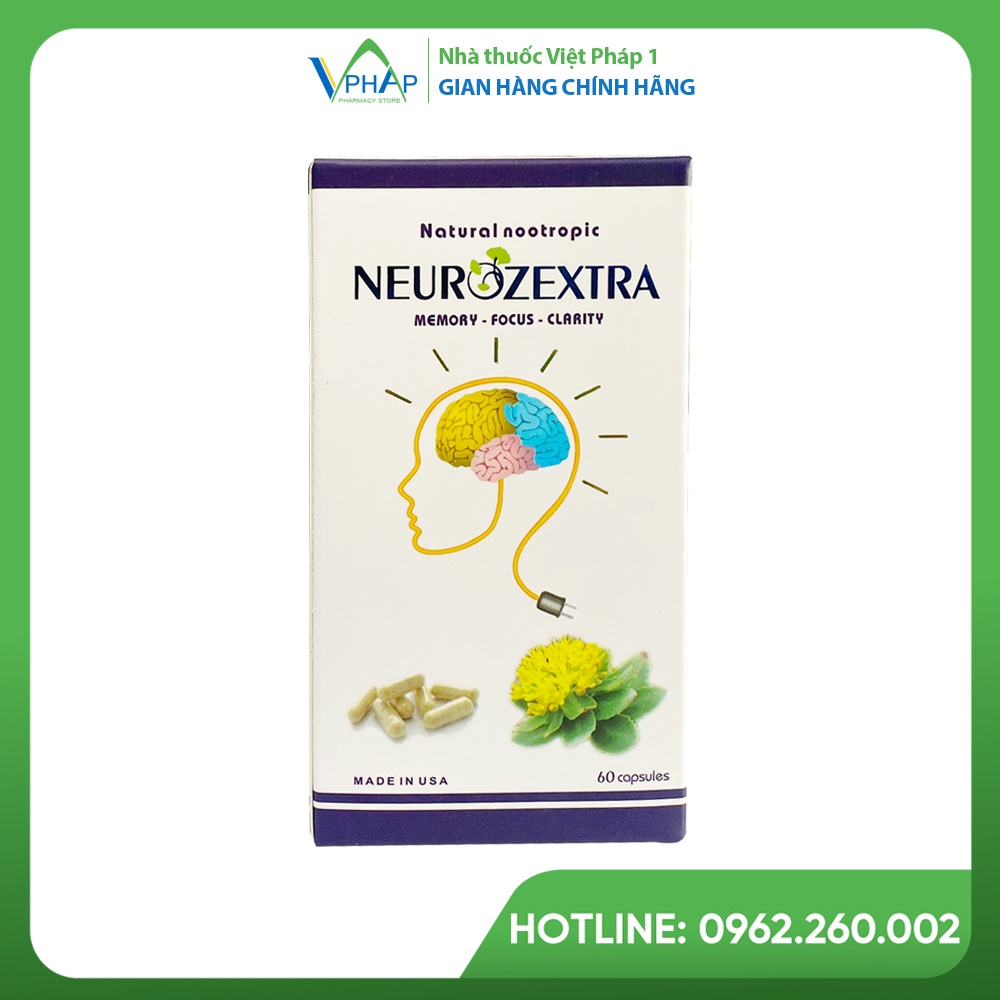Viên uống Neurozextra của Mỹ Giúp Hỗ Trợ Cải Thiện Suy Giảm Trí Nhớ, Tăng Khả Năng Tập Trung Và Tư Duy - Hộp 60 Viên