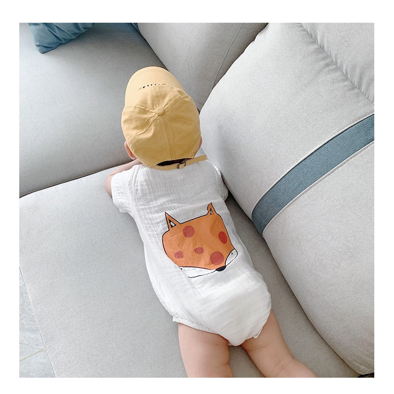 Bộ Áo Liền Quần Cotton Tay Ngắn In Họa Tiết Hoạt Hình Động Vật Dễ Thương Dành Cho Bé Trai 0-18 Tháng Tuổi