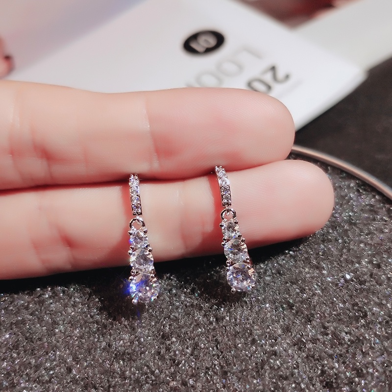 [Jiudolan] Khuyên Tai Kim Bạc Đính Đá Zircon Thanh Lịch Dành Cho Nữ
