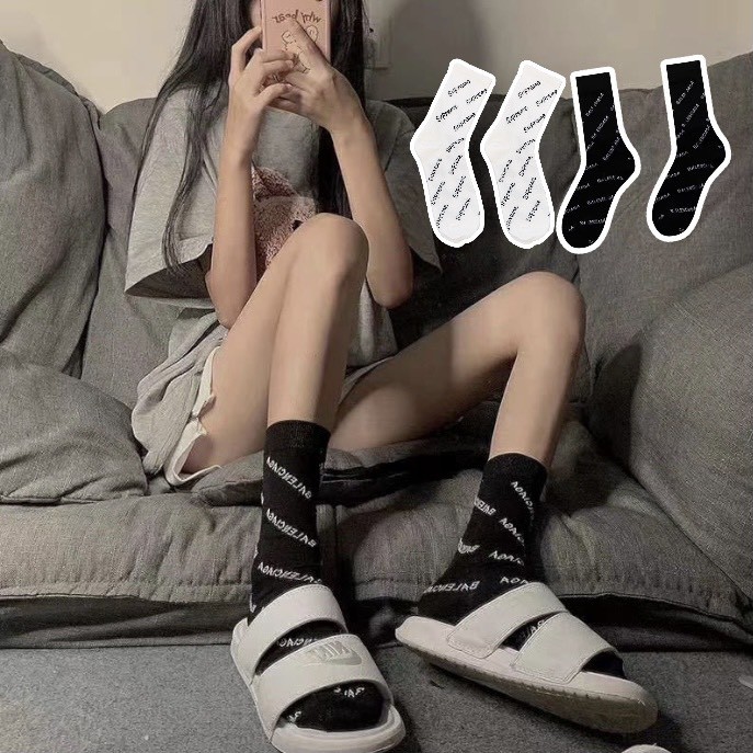 Tất nam nữ cao cổ in hình chữ cực ngần_ Vớ len nam nữ cao cổ cá tính Set 5 đôi