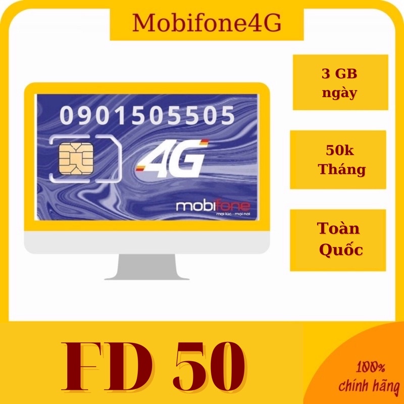 SIM 4g MOBiFONE với 5gb/ngày giá chỉ 50k. Sim sử dụng năm.
