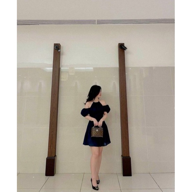 Đầm dạo phố cổ yếm rớt vai Navy Dress