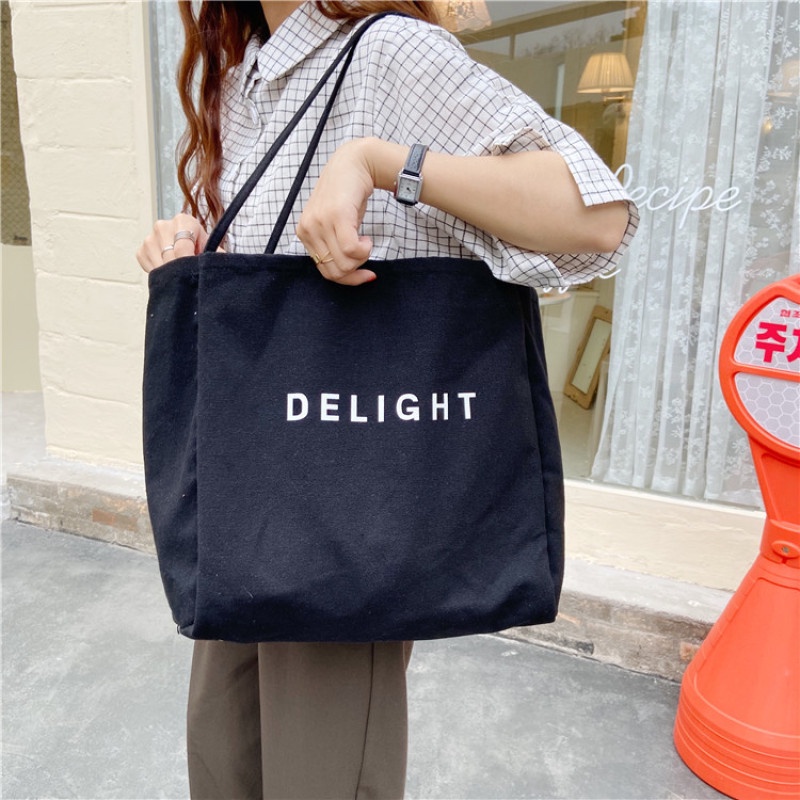 Túi Vải Canvas Có In Chữ Phong Cách Hàn Quốc Thời Trang Cho Nữ