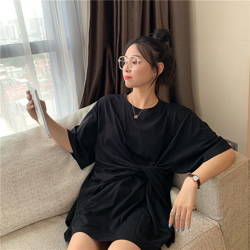 IELGY Áo Thun Tay Ngắn Dáng Rộng Màu Trơn Thời Trang Cho Nữ