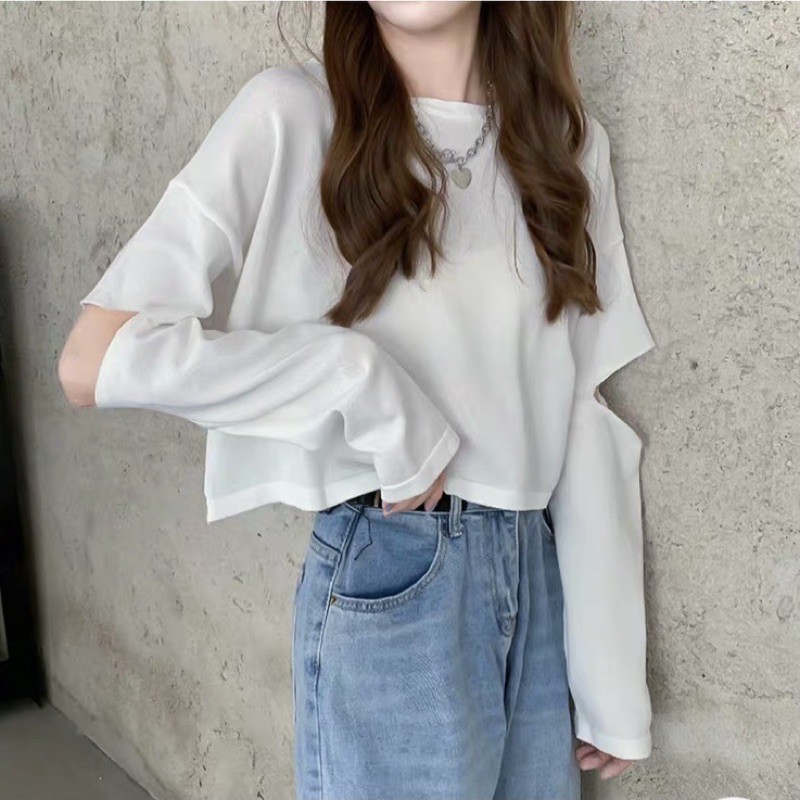 Áo thun croptop tay xẻ nhiều màu