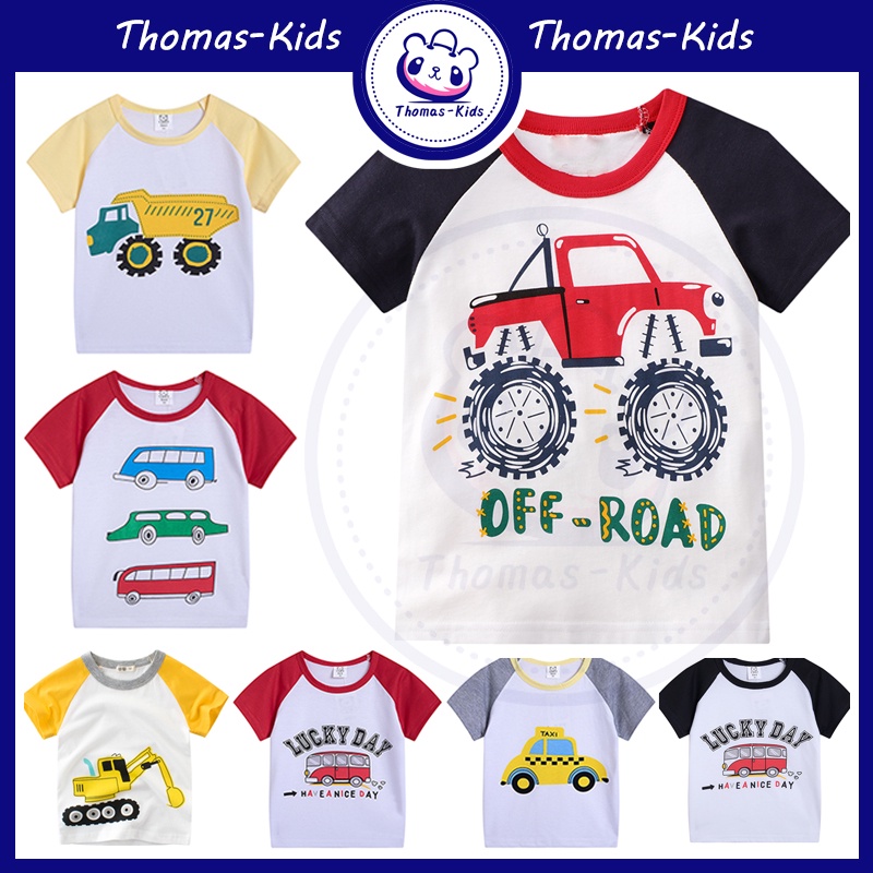 Áo thun tay ngắn in hình xe buýt hoạt hình D114 dành cho bé 2-6 tuổi