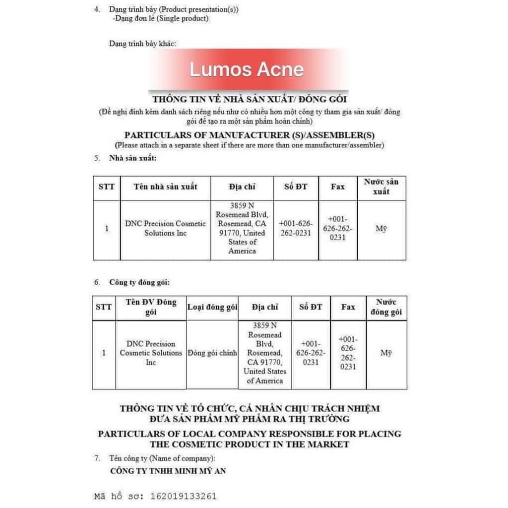 Serum LUMOS ACNE 5ml Ngăn Ngừa Mụn Hiệu Quả