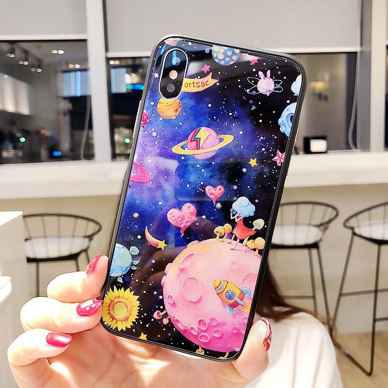Ốp Lưng Kính iphone Hành Tinh Cartoon dành cho iphone 6 đến 14promax - k203