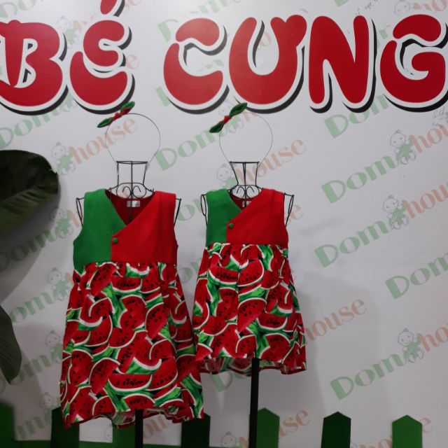Combo 2Đầm dưa hấu bé gái( tặng phụ kiện)