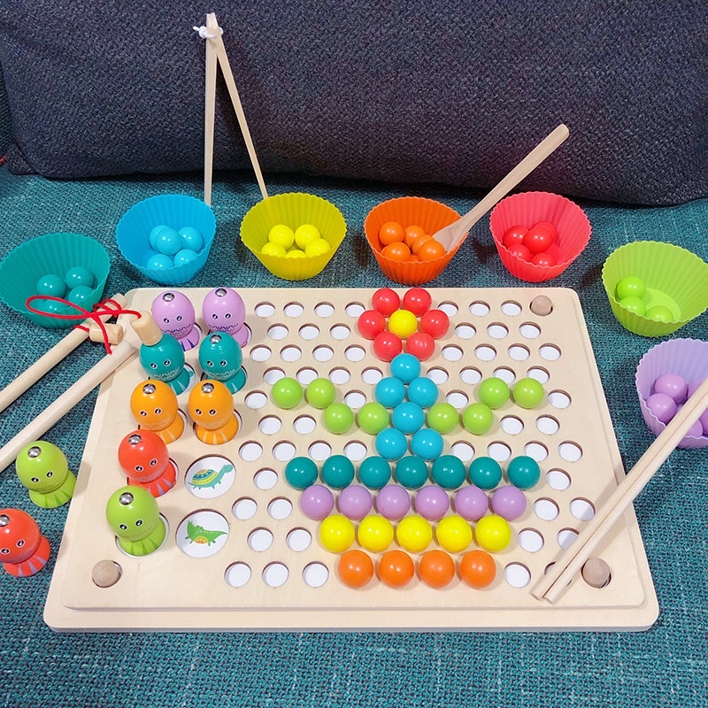 HÓT! Bộ gắp hạt Gỗ số đếm kèm bát tăng tập trung cho trẻ MONTESSORI