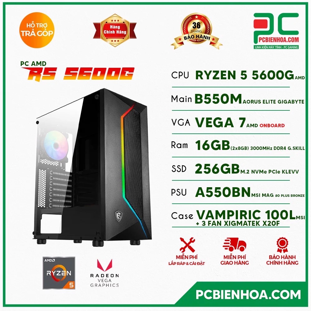 Máy tính AMD 5600G B450M 16G 256G chính hãng