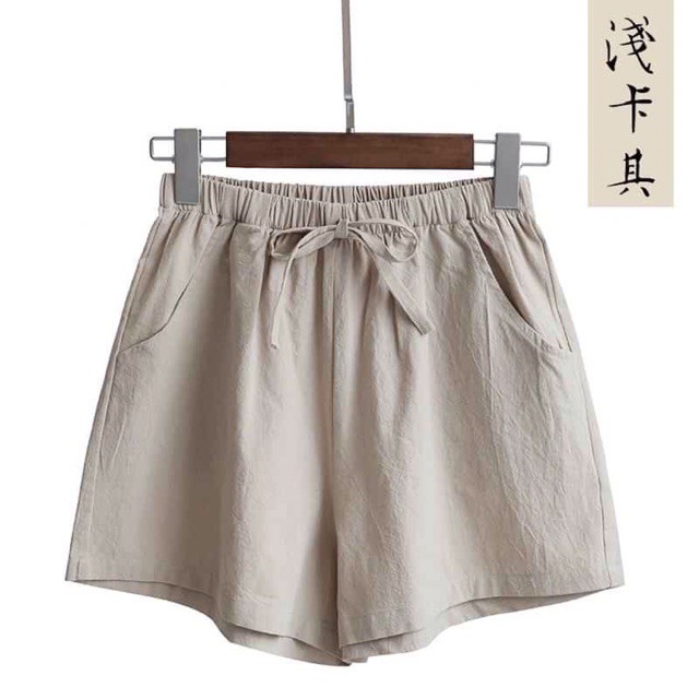 Quần Short Nữ, Dáng Sooc Đùi Chất Đũi Xước Nhật Cạp Cao, Lưng Thun Co Giãn, Có Bigsize Cho Người Béo