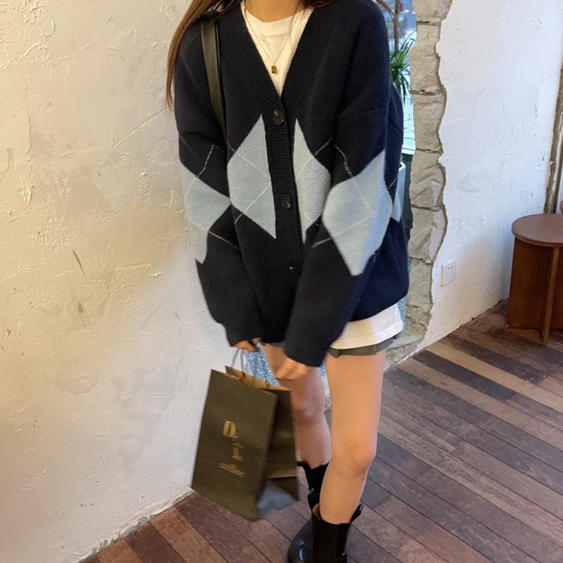Áo Khoác Cardigan Dệt Kim Mỏng Dáng Rộng Cổ Chữ V Đính Nút Kiểu Retro Hàn Quốc Thời Trang Thu Đông Cho Nữ