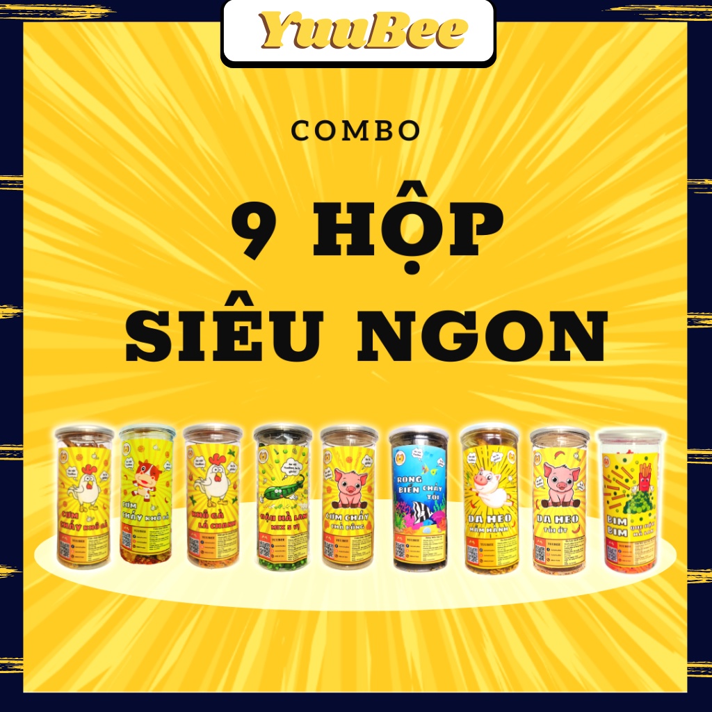 Combo 9 hũ đồ ăn vặt đặt biệt siêu ngon siêu rẻ YUUBEE - Đồ ăn vặt đóng hộp giá rẻ - Ăn vặt YuuBee