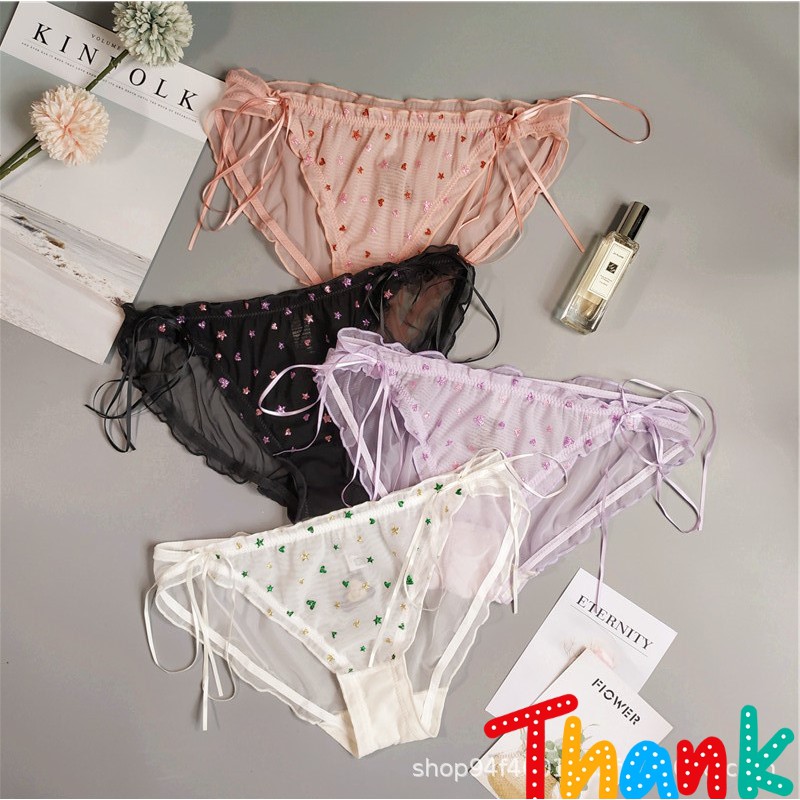 Quần lót ren nữ Pink Play ren voan bèo cao cấp điểm Tim dễ thương NuciFera