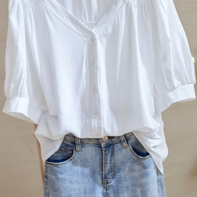 ▫✴Áo sơ mi trắng nữ ngắn tay mùa hè thường, rộng và mỏng, phù hợp với tất cả các kiểu dáng thời trang Hàn Quốc