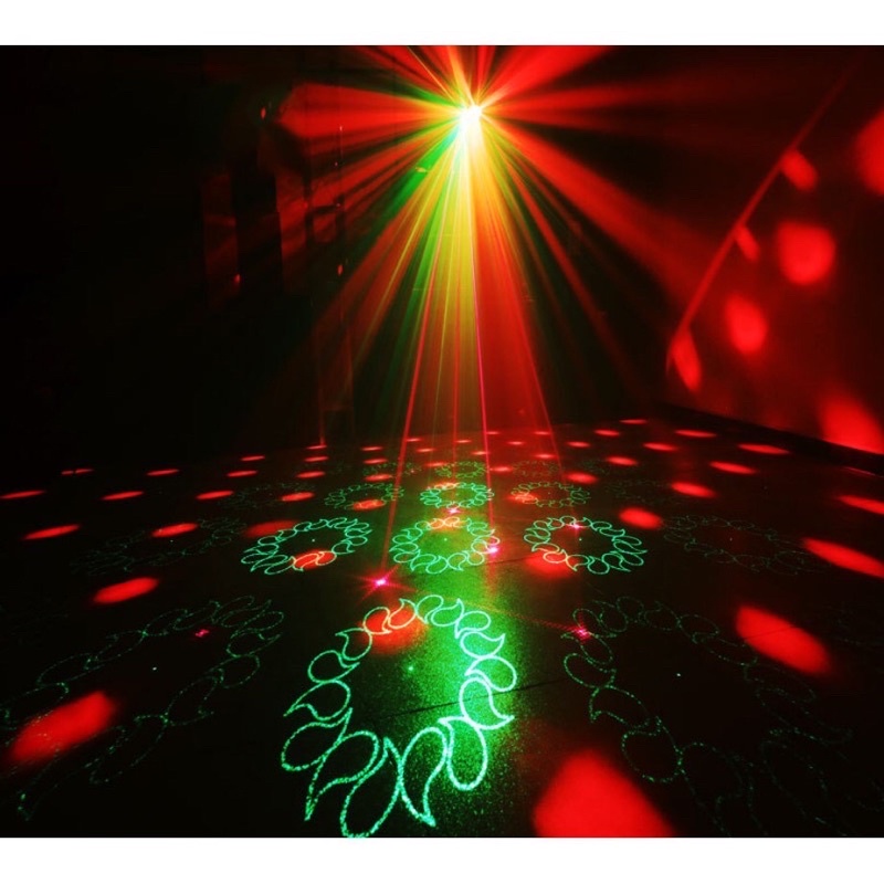 Đèn laser ánh sáng laze cảm biến âm thanh - Kết hợp Đèn LED xoay 7 màu dùng trang trí vũ trường, phòng karaoke