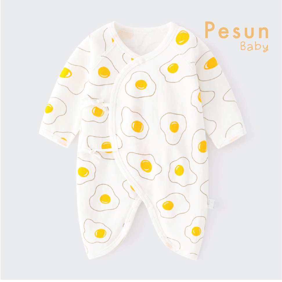 Bodysuit vạt chéo pyjama cho bé cho bé 0-6 tháng tuổi vải cotton hoạ tiết đáng yêu