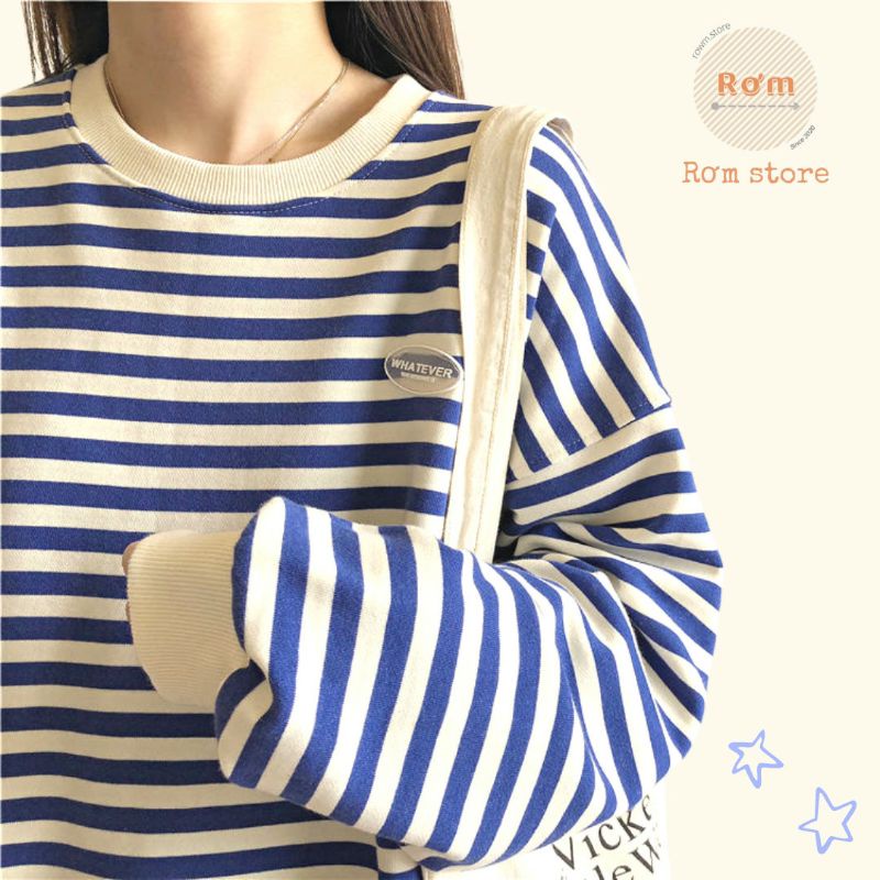 Áo Sweater sọc tay dài Form rộng LOGO Nổi