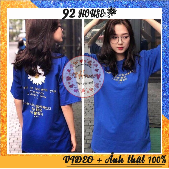 Áo thun nam nữ unisex form thụng hè bông hoa cúc chữ Hàn