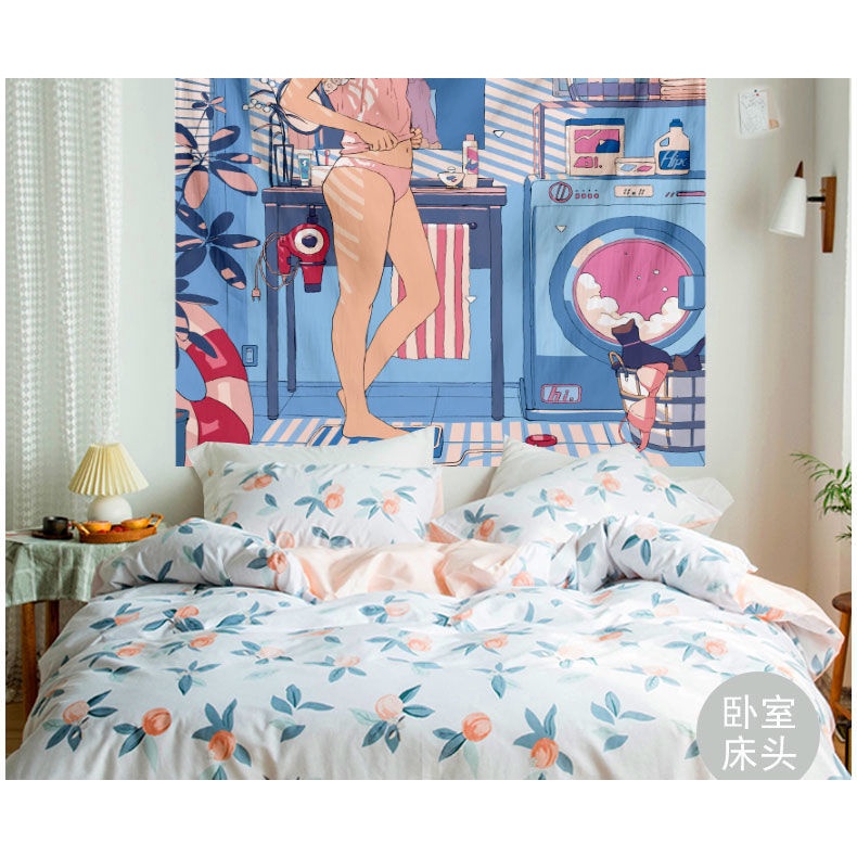 Tấm Vải Treo Tường Trang Trí Phông Nền Phòng Ngủ Hình Cô Gái Hoạt Hình