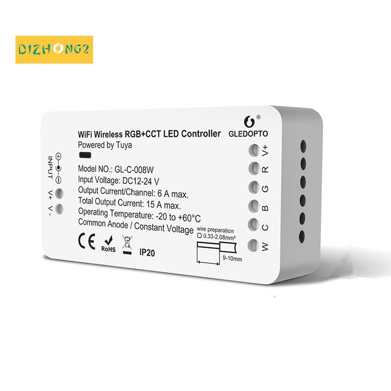 Bộ điều khiển dây đèn LED GLEDOPTO WiFi RGBCCT Tuya màu trắng lạnh điều khiển bằng ứng dụng
