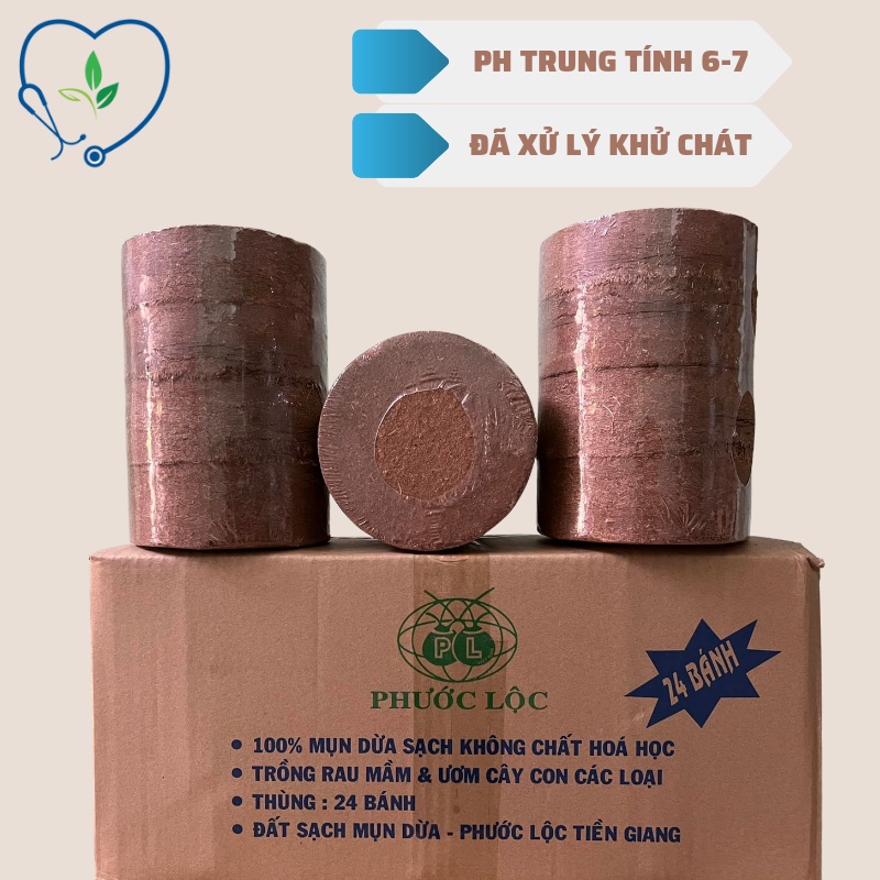 Bánh Lớn Xơ Dừa Mụn Dừa Phước Lộc Dạng Ép - 410-450g, Hữu Cơ, Giá Thể Trồng Rau Mầm, Rau Củ, Ươm hạt giống nở ra 5-5.5l