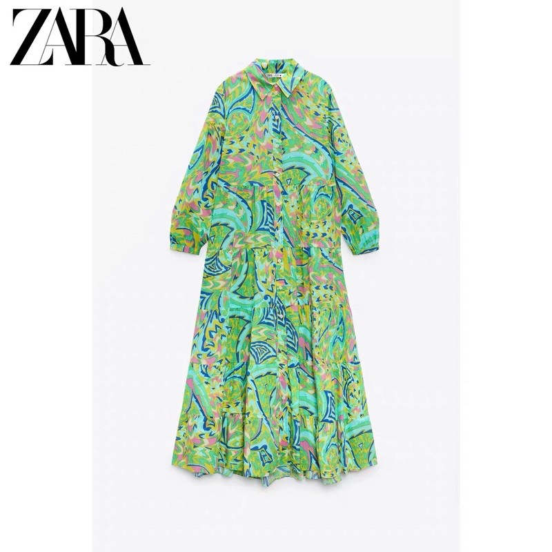 Zara Xuất_Váy midi hoạ tiết 💚
