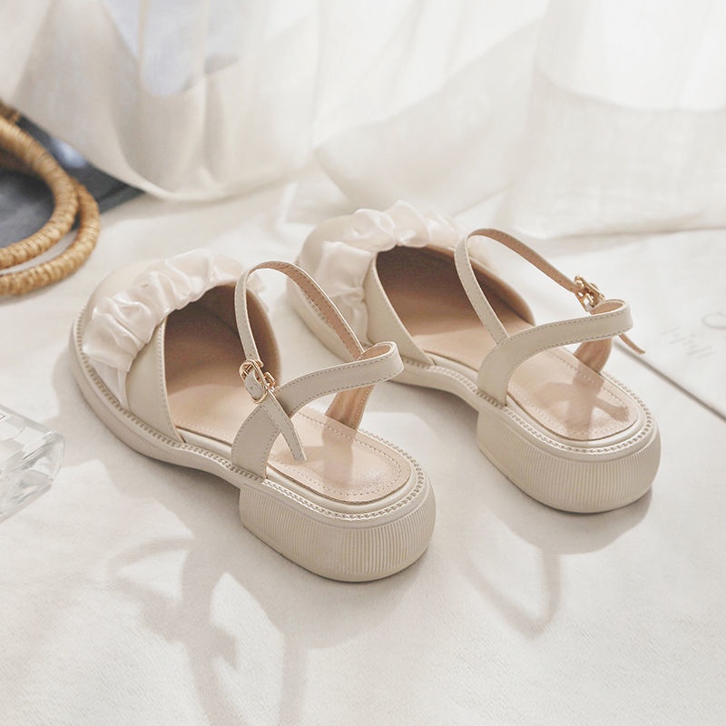Giày Sandal Gót Thấp Chống Trượt Thời Trang Retro