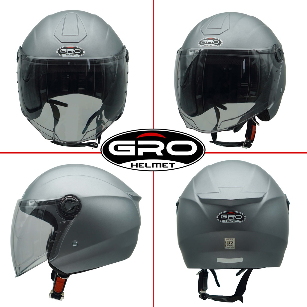 Mũ Bảo Hiểm 3/4 đầu GRO Helmet ST27 có kính dài che cả mặt, kiểu dáng thời trang, khóa kim loại chắc chắn - Xám Nhám