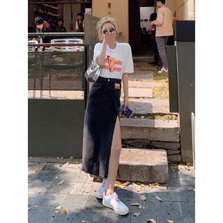 chân váy jean xẻ tà