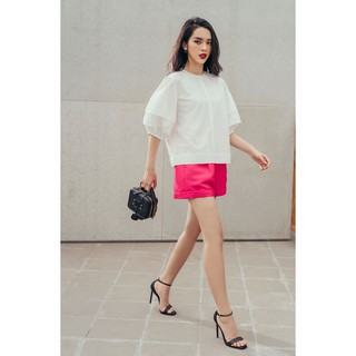 Áo cotton lụa trắng tay phồng -HBSM753