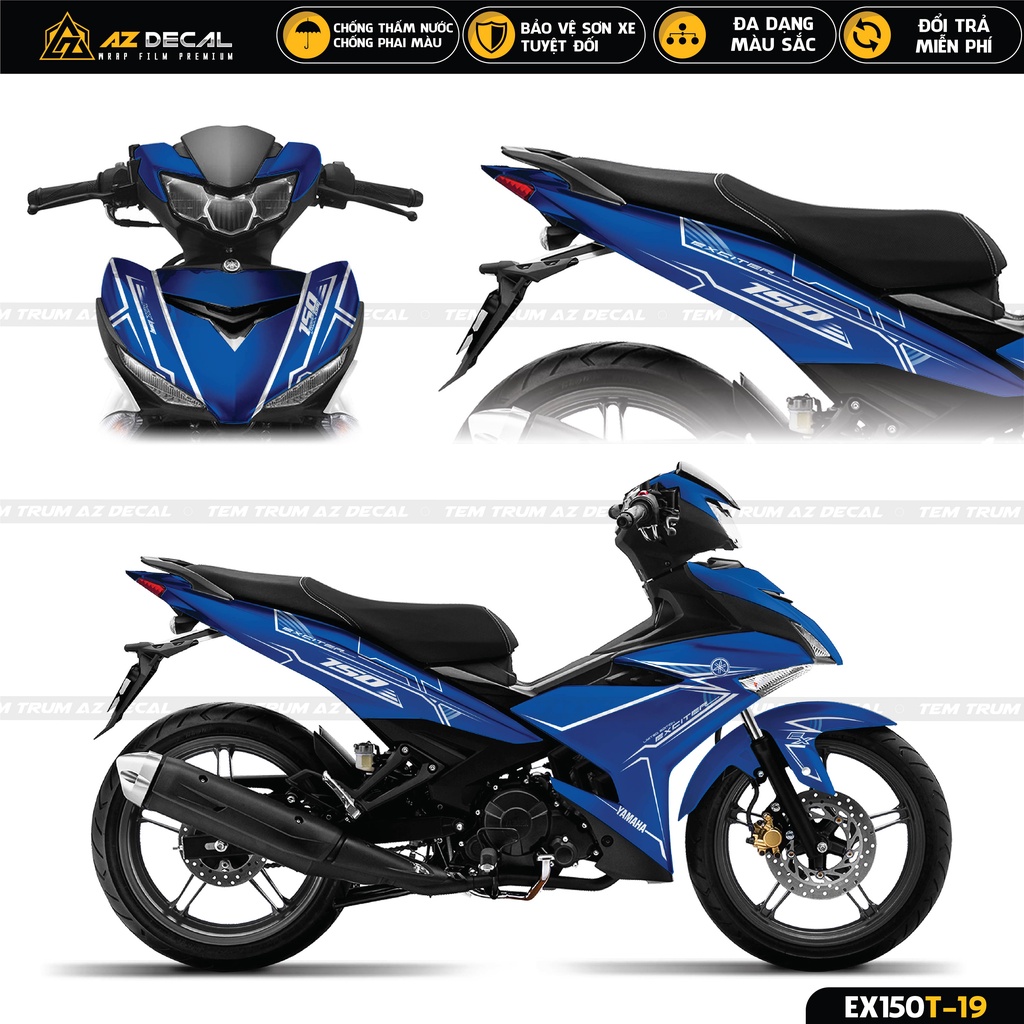 Tem Trùm Exciter 150 Đẹp Mẫu Cyberpunk | EX150T-19 | Decal Dán Ex150 Cao Cấp Màu Đen, Trắng, Xanh GP