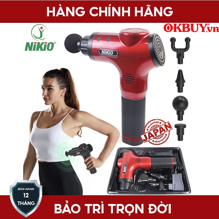 Súng massage cầm tay Nikio NK-170A - 4 đầu, 6 tốc độ, màu đỏ - GIÁ RẺ