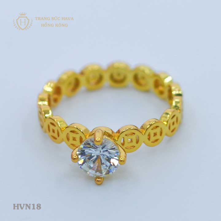 Nhẫn Titan Nữ, Nhẫn Nữ Kim Tiền Tài Lộc Mặt Đính Đá Thời Trang Xi Mạ Vàng Non 24k - Trang Sức Hava Hong Kong - HVN18