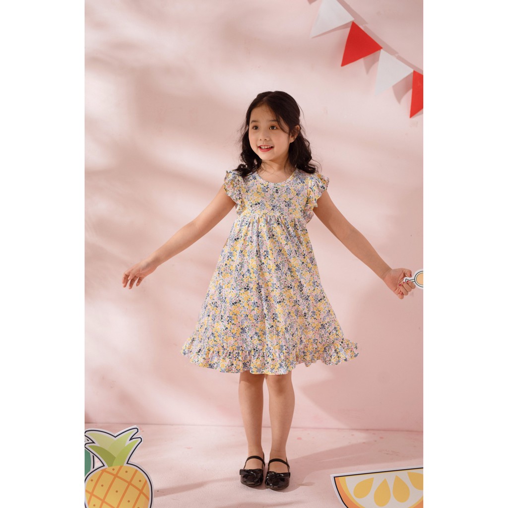 [LITTLE PINK] MARIS COTTON DRESS - Váy thun cotton sát nách hoa nhí bé gái