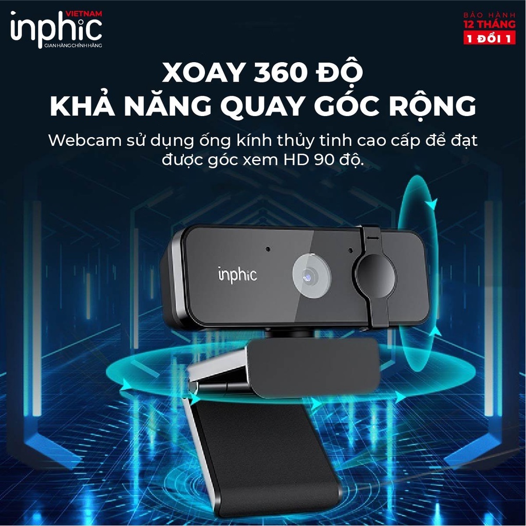 Webcam INPHIC UC10 Full HD 1080p Cực Nét Có Mic Dùng Cho Máy Tính Laptop Hỗ Trợ Học Tập và Làm Việc Online