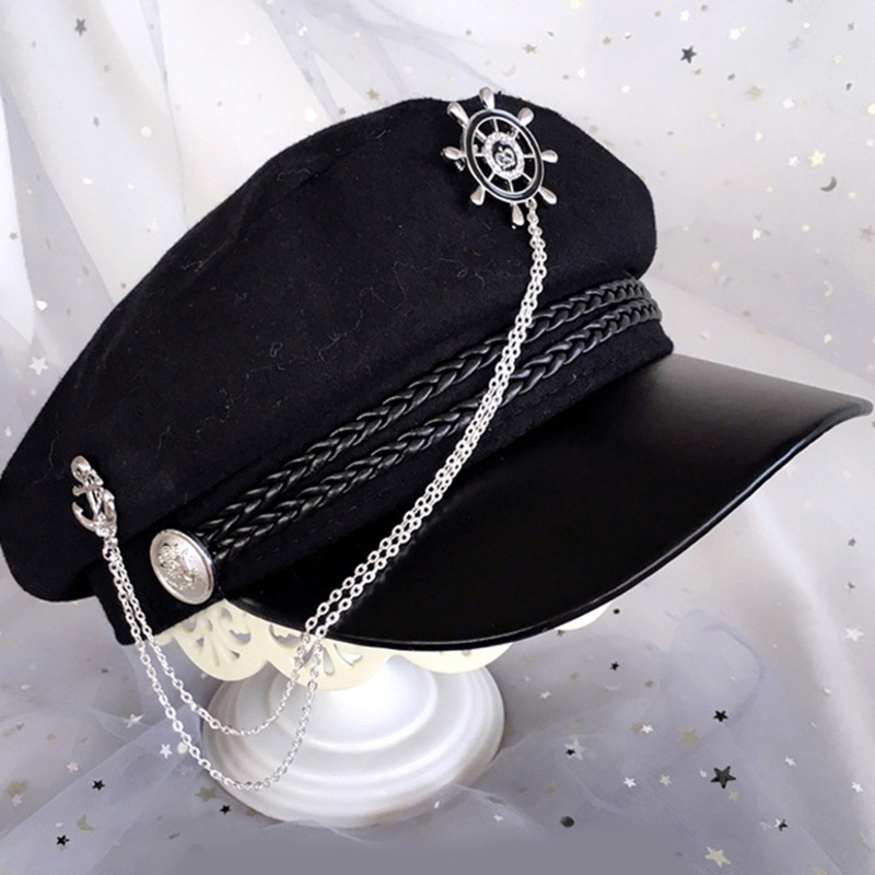 Mũ Hải Quân Màu Đen Phối Dây Xích Phong Cách Retro Cho Ngày Valentine