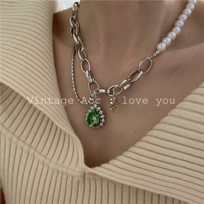 Dây chuyền mặt hình trái tim đính đá nhân tạo nhiều màu sắc phong cách thời trang hàn quốc 22870