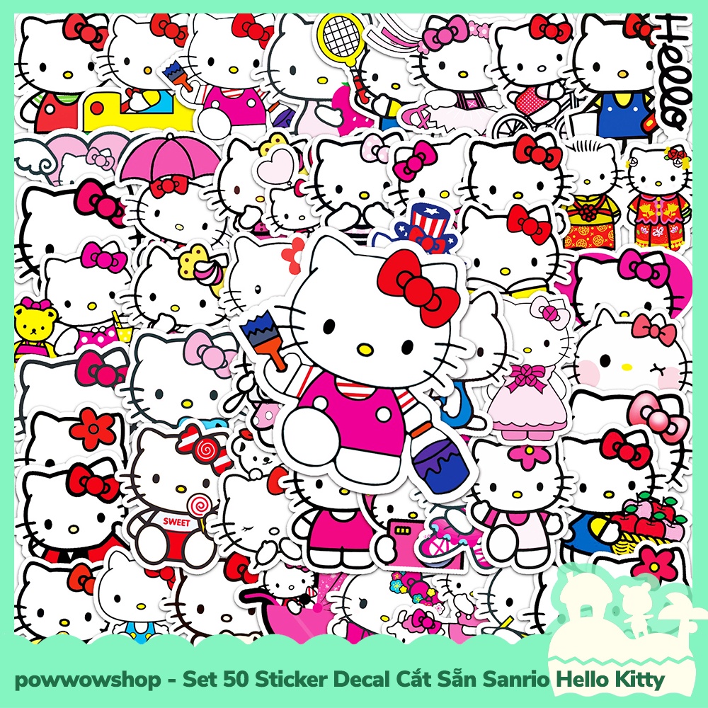 Set 50 Sticker Mini Decal Dán Trang Trí Vật Dụng Mẫu Sanrio Hello Kitty Cute Days Love