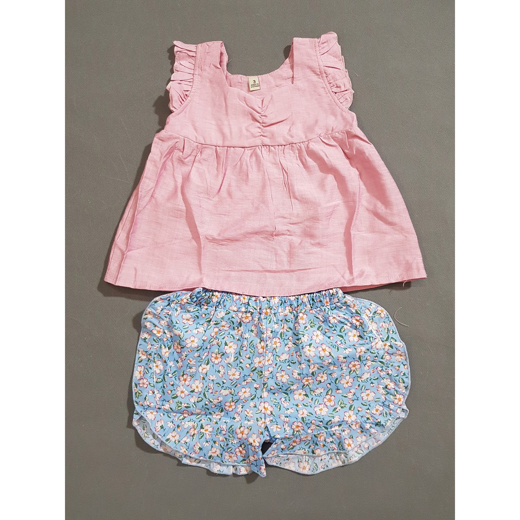 Bộ áo lụa quần bông mùa hè dễ thương cho bé gái