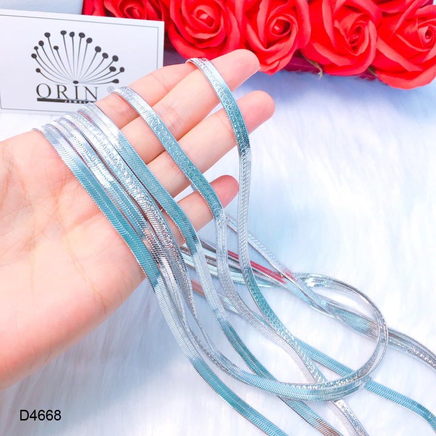 Dây chuyền bạc, dây đeo cổ dạng dẹp lớn xi trắng thiết kế cao cấp Orin D4668