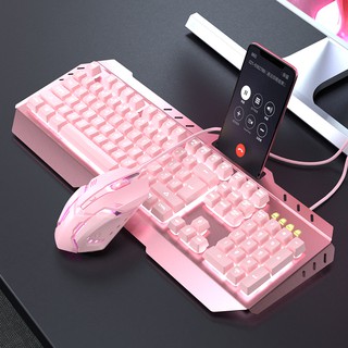 full bộ Chuột Và Bàn Phím Giả Cơ Màu Hồng Chơi Game Máy Tính Có Đèn Dễ Thương Kết Nối Cổng USB bàng phím có dây led USB Combo keyboard gaming red switch felling PC laptop