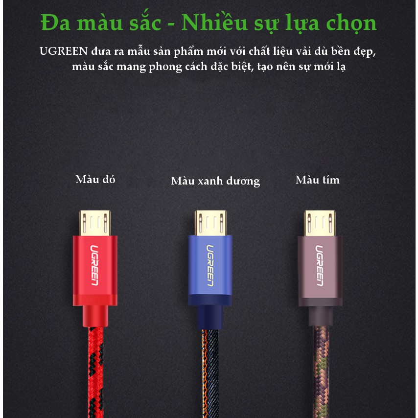 Cáp sạc và truyền dữ liệu Micro USB sang USB 2.0 vải dù bọc nilon bền đẹp dài 0.5m UGREEN US246 (màu đỏ)