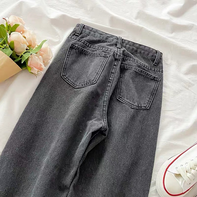 Quần slim baggy jean xám rách gối ô quảng châu hàng sẵn