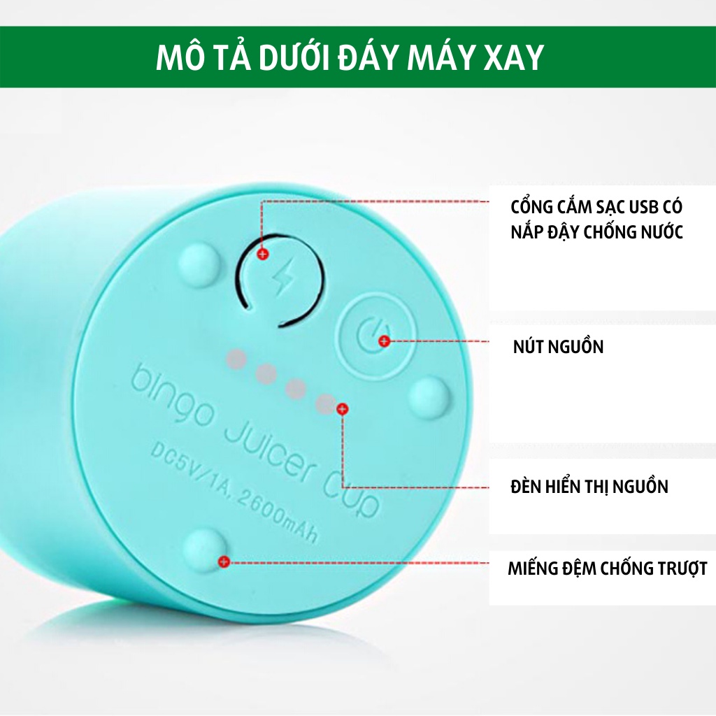 Máy xay sinh tố cầm tay mini Bingo sạc pin 4 lưỡi