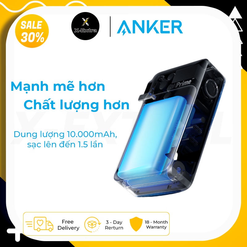 Sạc Anker 733 GaNPrime PowerCore 65W A1651 kiêm sạc dự phòng 10.000mAh hổ trợ sạc nhanh máy tính - Bh 6 Tháng