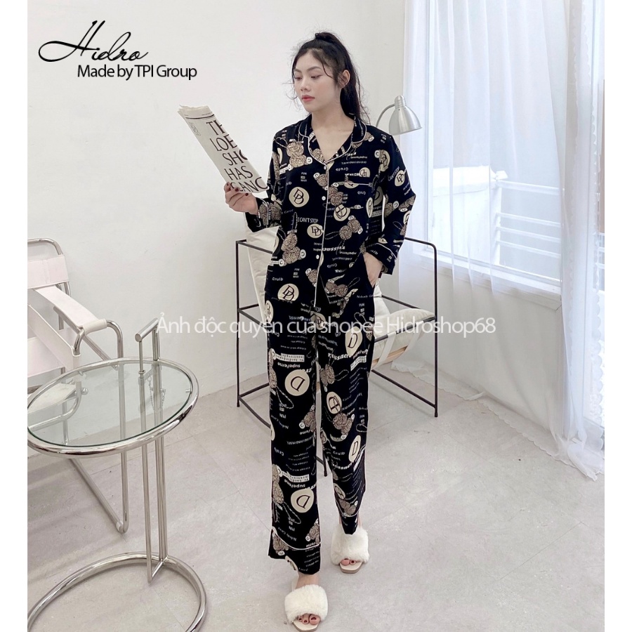 Bộ Pijama Lụa Dài Tay Cao Cấp Chất Lụa Mềm Mịn Không Nhăn Hàng Thiết Kế