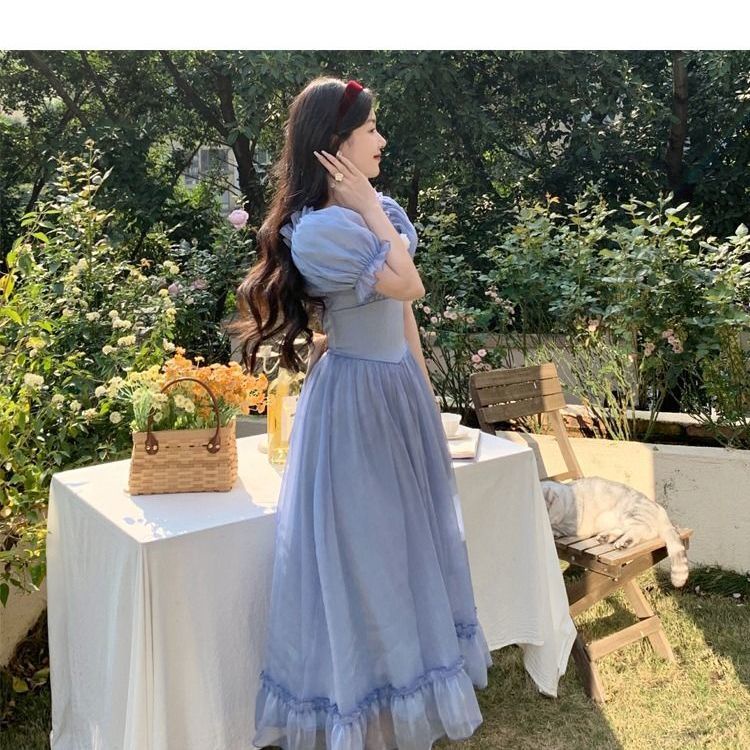 Women's French dress specially designed back bow waist tight court style first love skirt retro gentle